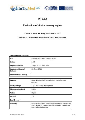 OP 3.3.1 Evaluation of clinics in every region - Central Europe