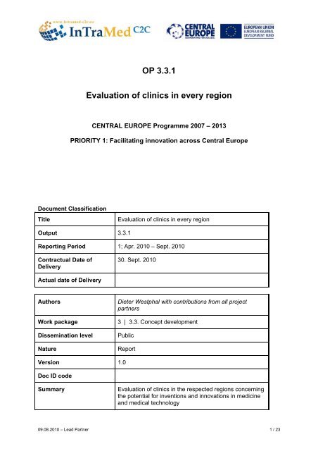 OP 3.3.1 Evaluation of clinics in every region - Central Europe
