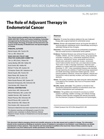 The Role of Adjuvant Therapy in Endometrial Cancer - JOGC