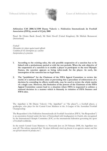 TAS xxx Tribunal Arbitral du Sport TAS 