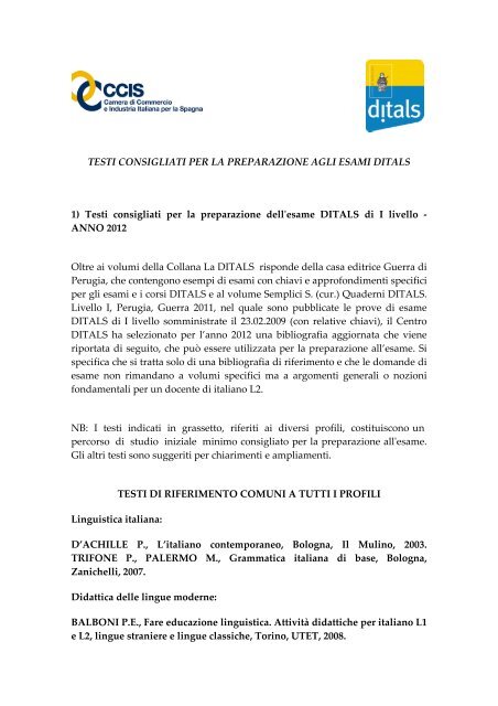 TESTI CONSIGLIATI PER LA PREPARAZIONE AGLI ESAMI DITALS ...