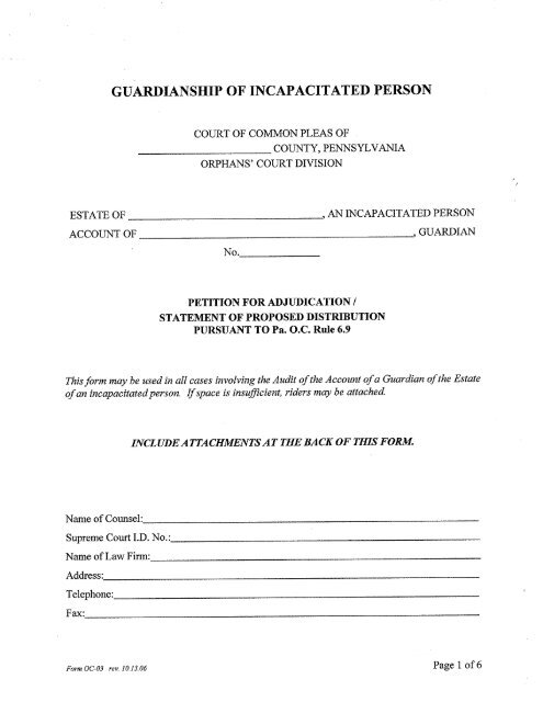 GUARDIANSHIP OF INCAPACITATED PERSON - Dauphin County