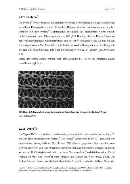 In-vitro Untersuchungen zum Einfluss von Kunststoffnetzen auf das ...