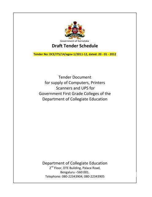 Draft Tender Schedule - Department of Collegiate Education