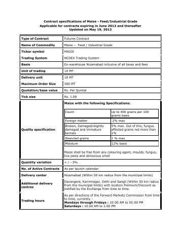 Contract specifications of Maize - Feed/Industrial Grade ... - NCDEX