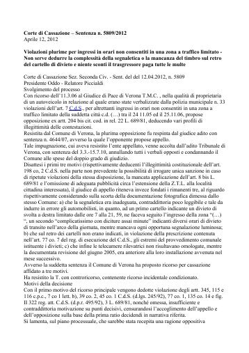 Corte di Cassazione â Sentenza n. 5809/2012 Aprile 12 ... - Ospol