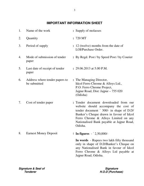 IDCOL FERRO CHROME & ALLOYS LIMITED - orissatenders.in ...