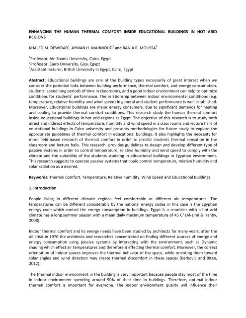 Enhancing The Human Thermal Comfort Inside Educational Buildings