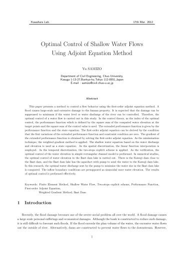 Optimal Control of Shallow Water Flows Using Adjoint Equation ...