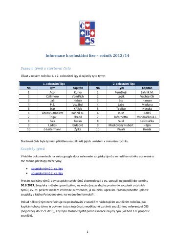 Informace k celostÃ¡tnÃ­ lize â roÄnÃ­k 2013/14 - ÄBS