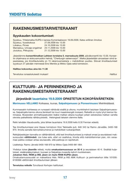 Yhdistyksen jÃ¤senlehti 6/09, PDF tiedosto - Helsingin ...
