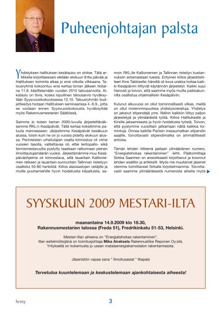 Yhdistyksen jÃ¤senlehti 6/09, PDF tiedosto - Helsingin ...
