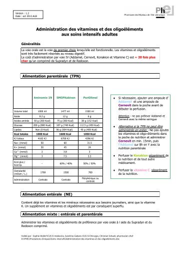 Administration des vitamines et des oligoÃ©lÃ©ments - Phel.ch