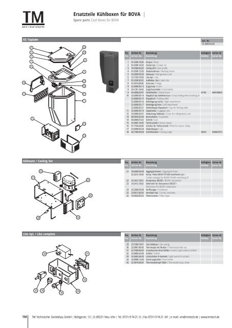 Ersatzteile Kühlboxen für BOVA | - TM Technischer Gerätebau