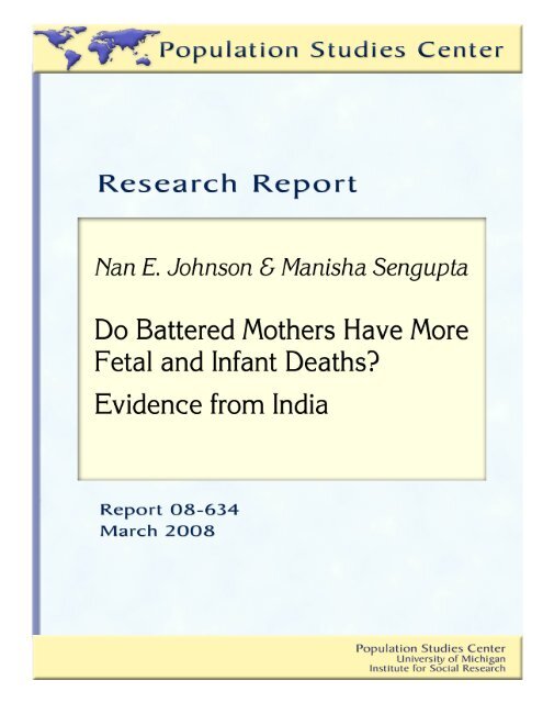 Do Battered Mothers Have More Fetal and Infant Deaths? Evidence ...