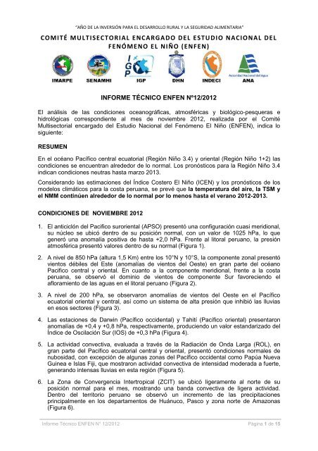 Informe TÃ©cnico ENFEN; noviembre - 2012 - Imarpe