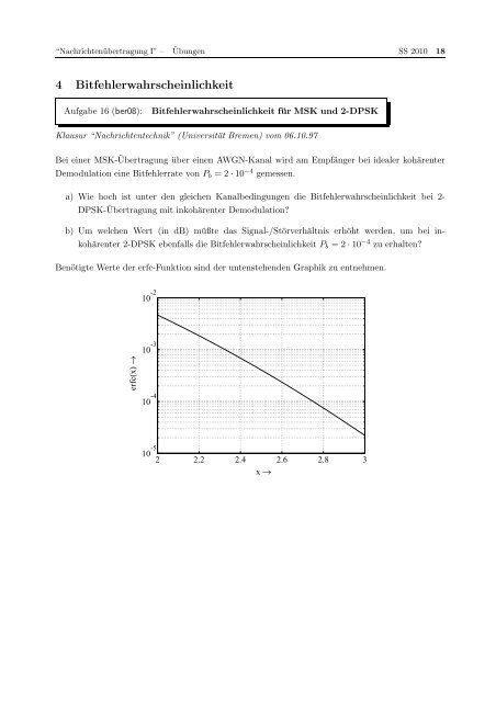 Â¨Ubungen NachrichtenÃ¼bertragung I SS 2010 - UniversitÃ¤t Bremen