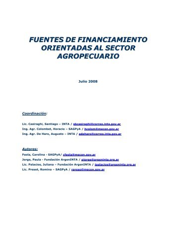 fuentes de financiamiento orientadas al sector agropecuario