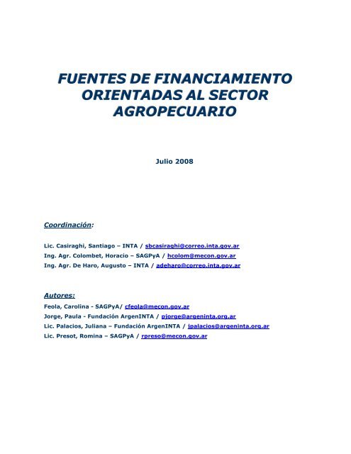 fuentes de financiamiento orientadas al sector agropecuario