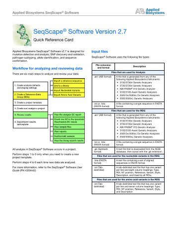 SeqScape Software Version 2.7 Quick Reference Card (PN ...