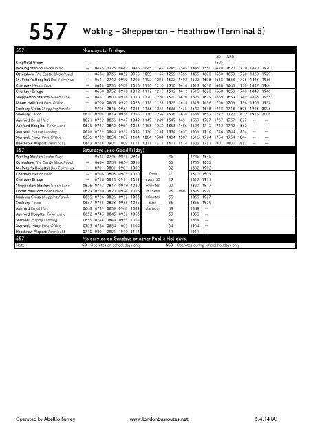 557 timetable - London Bus Routes