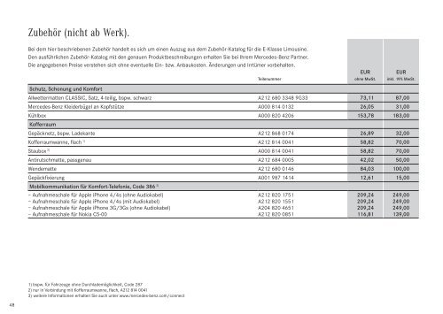 E - Klasse Limousine. - Preislisten