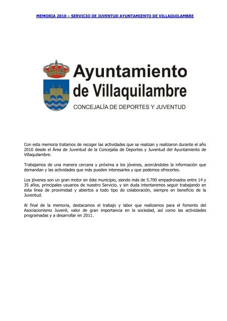 MEMORIA JUVENTUD 2010 - Ayuntamiento de Villaquilambre