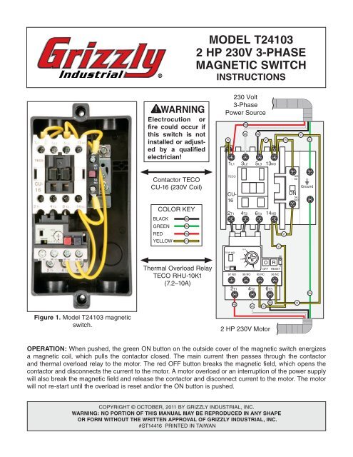 model t24103 2 hp 230v 3-phase magnetic switch - Grizzly.com