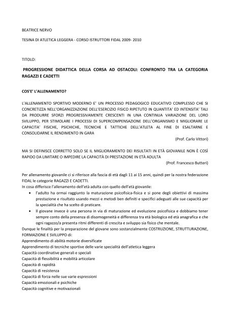 Didattica della corsa ad ostacoli - Fidal Piemonte