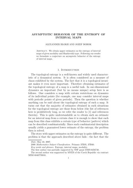 ASYMPTOTIC BEHAVIOR OF THE ENTROPY OF INTERVAL MAPS ...