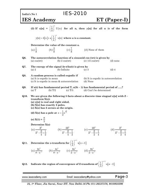 IES-2010 IES Academy ET (Paper-I) Electronics Engineering (Paper-I)