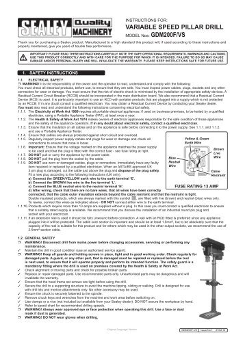 Instructions for the Sealey GDM200F/VS Pillar Drill ... - Sitebox Ltd