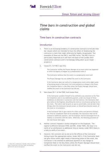 Time bars in construction contracts and global claims - Fenwick Elliott