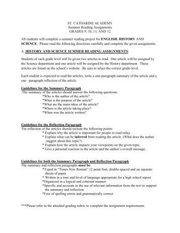summer reading assignment 9th grade summer reading assignment 9th grade