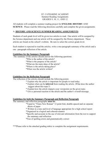 Summer Reading Assignments grades 9-12.pdf - St. Catharine ...