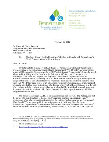 Letter of intent to sue - PennFuture