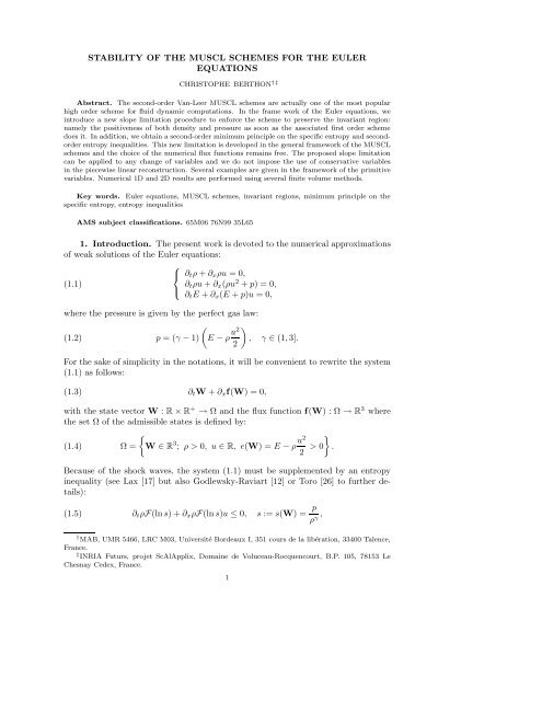 STABILITY OF THE MUSCL SCHEMES FOR THE EULER ...