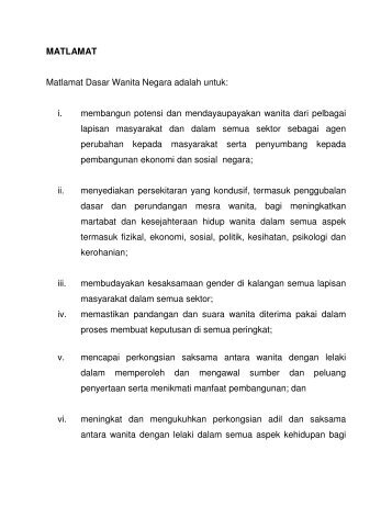 MATLAMAT Matlamat Dasar Wanita Negara adalah untuk: i ...