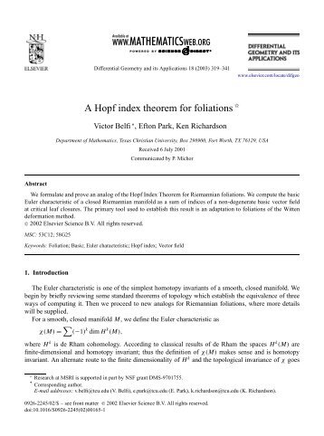 A Hopf index theorem for foliations - Texas Christian University