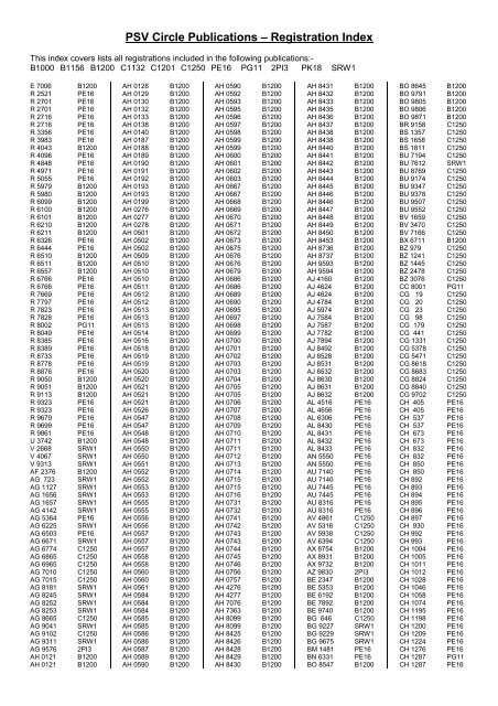 PSV Circle Publications â Registration Index - The PSV Circle Website