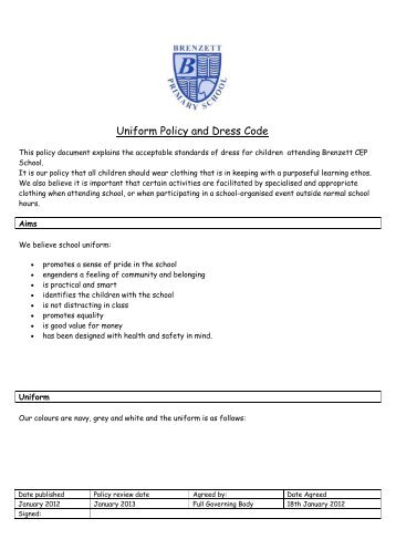 School Uniform Policy - Brenzett Primary School