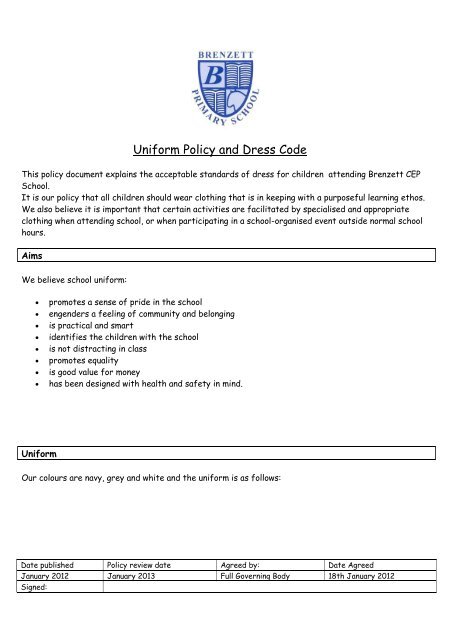 School Uniform Policy - Brenzett Primary School