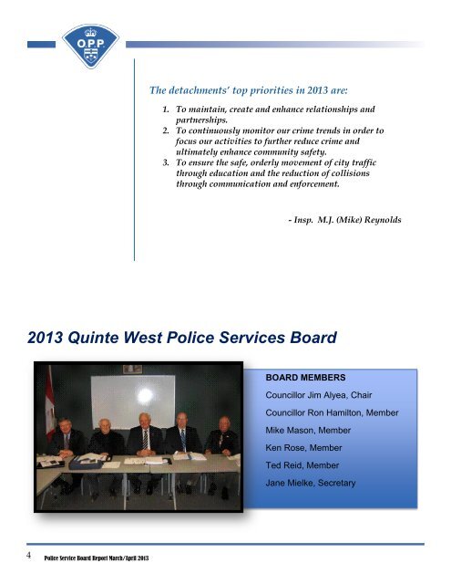 Police Service Board Report - City of Quinte West