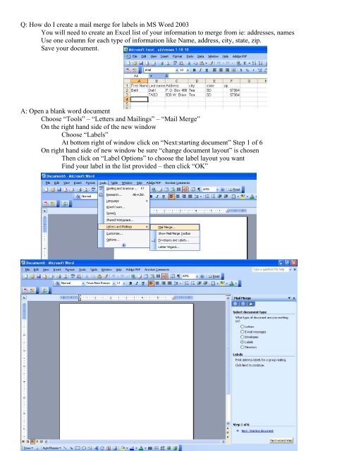 Mail merge from excel for labels