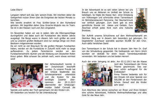 Elternbrief Dezember 13 Schillerschule Wolfsburg