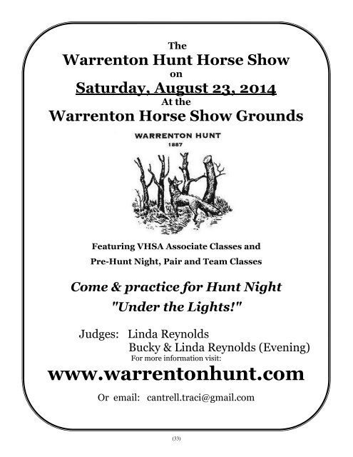 Prize List - The Warrenton Horse Show