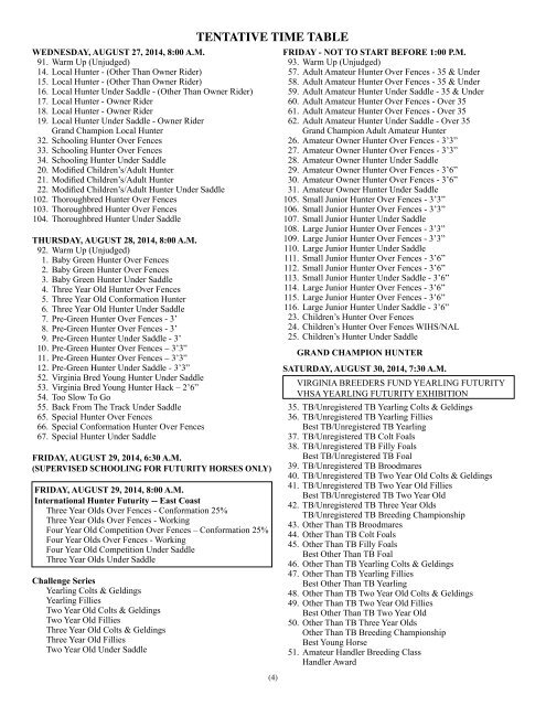 Prize List - The Warrenton Horse Show