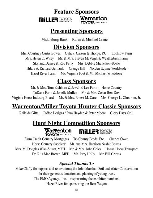 Prize List - The Warrenton Horse Show