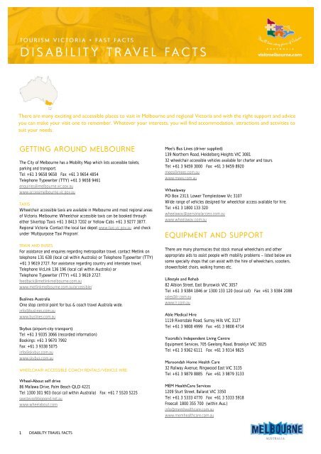getting around melbourne equipment and support - Tourism Victoria
