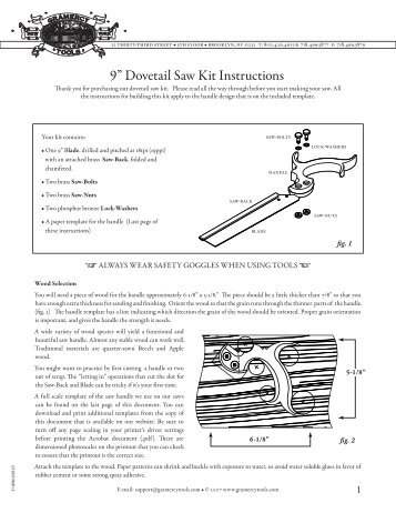 9â Dovetail Saw Kit Instructions - Tools for Working Wood